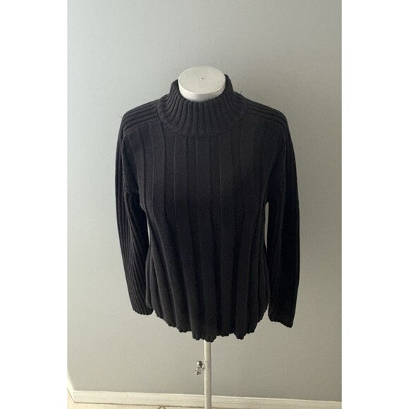 Vintage Illig Sweater Womens Large Black Turtle Neck Wide Cable Knit Thick - Picture 2 of 16
